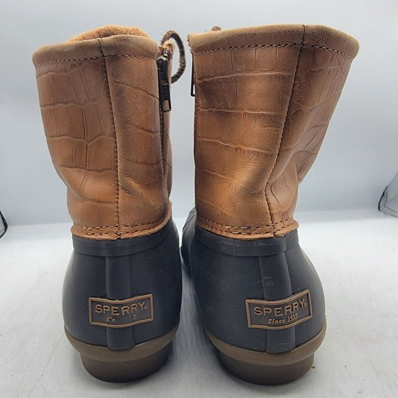 Sperry Saltwater Womens 8.5 Brown Croc Leather Duck Boots Casual STS86700 - Picture 6 of 13